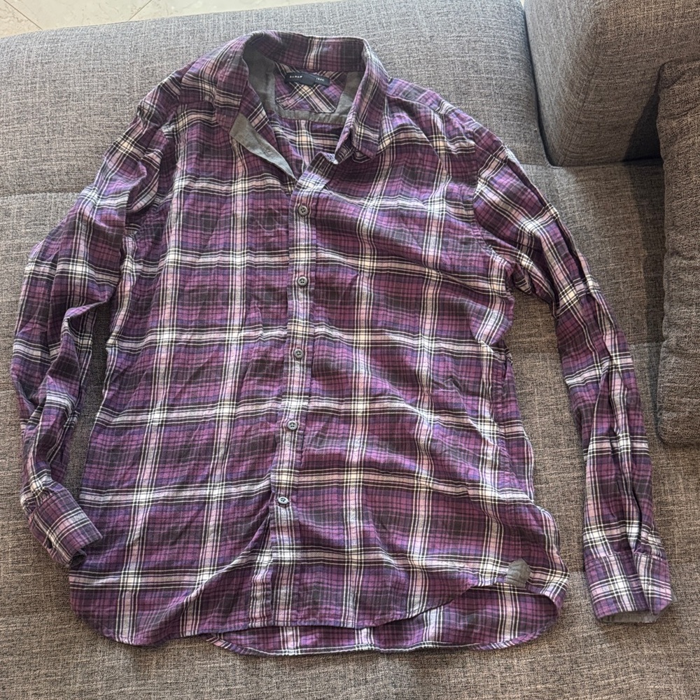 Banana Republic Purple Plaid Long-Sleeve Button-Down Shirt- Medium